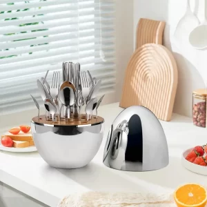 Cubiertero en Huevo Plateado